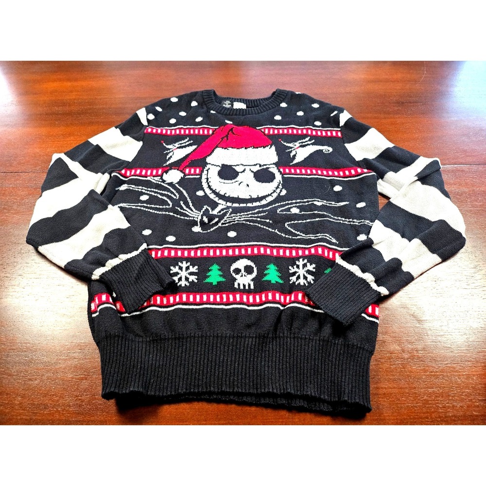 Disney Tim Burton Nightmare Before Christmas Sweater Skeleton Black Large
